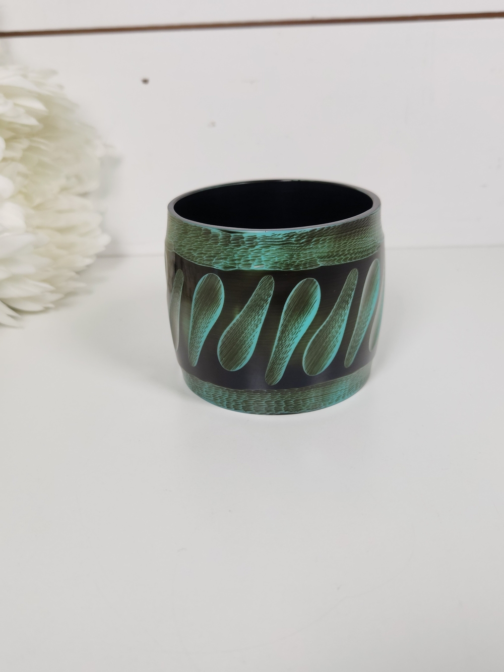 Vintage Oversized Carved Black & Turquoise Resin Bangle Bracelet